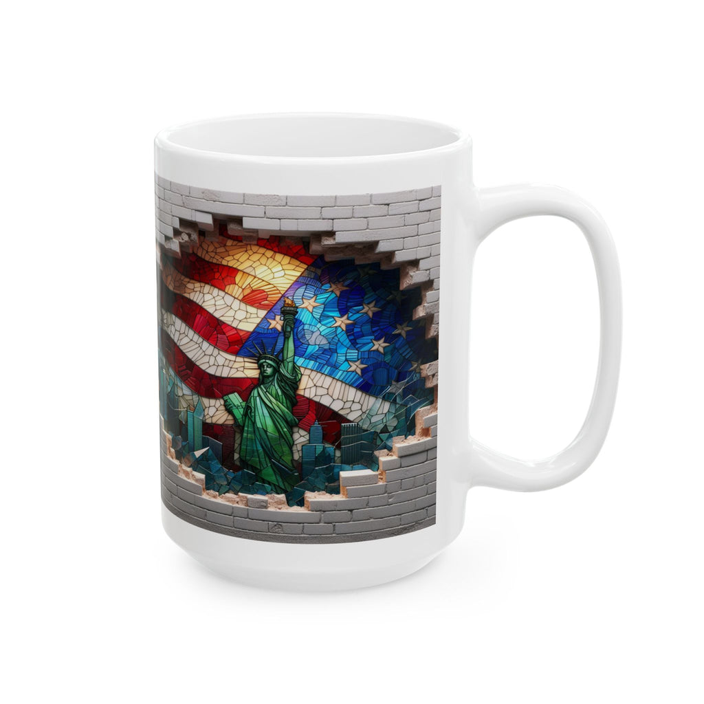 Patriotic Mosaic Brick Wall Ceramic Mug - Perfect for Sipping