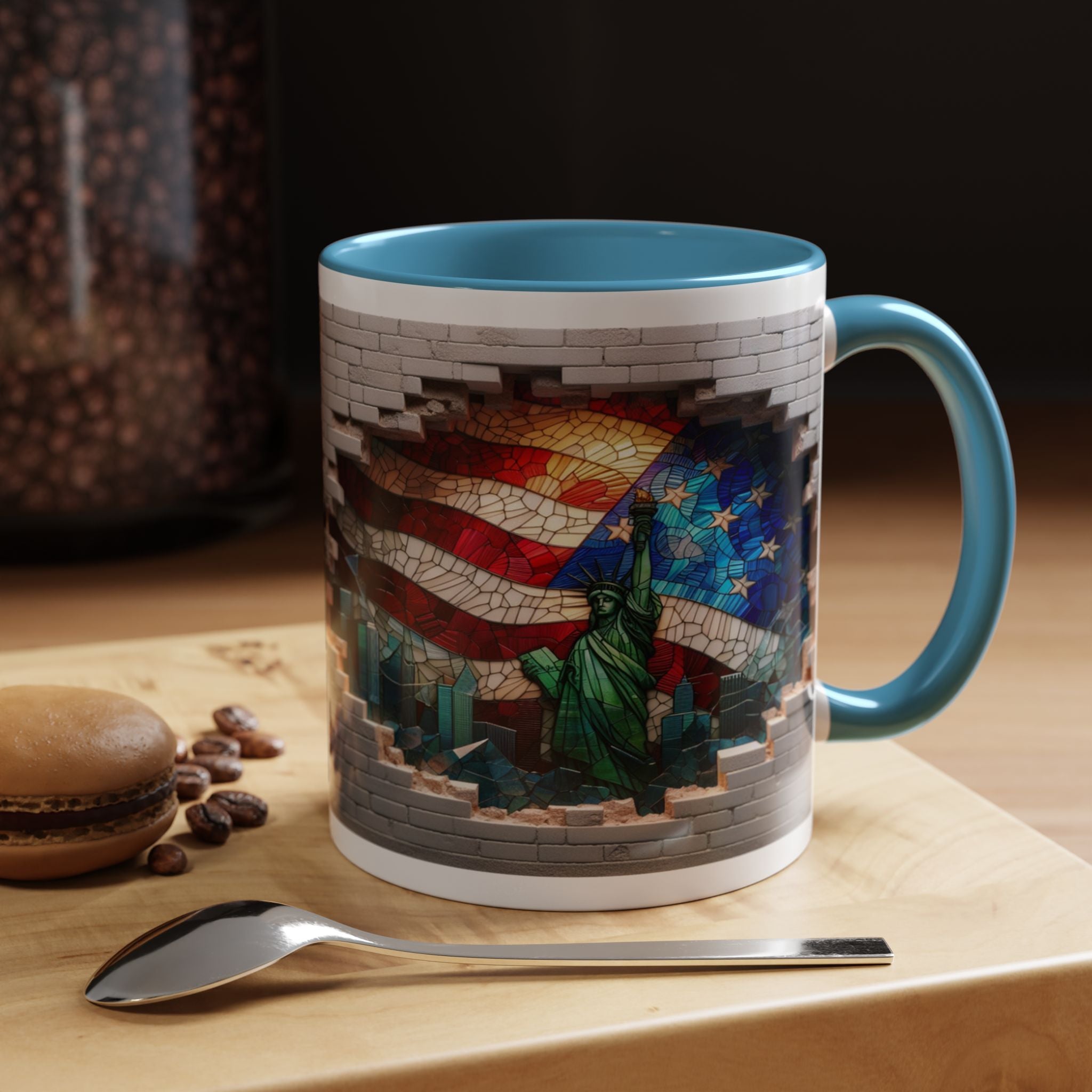 American Flag & Statue of Liberty Accent Coffee Mug – Patriotic USA Ceramic Mug