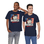 T-Shirt — "Meowica" Patriotic Cat Tee (American Flag, Funny 4th of July Shirt)