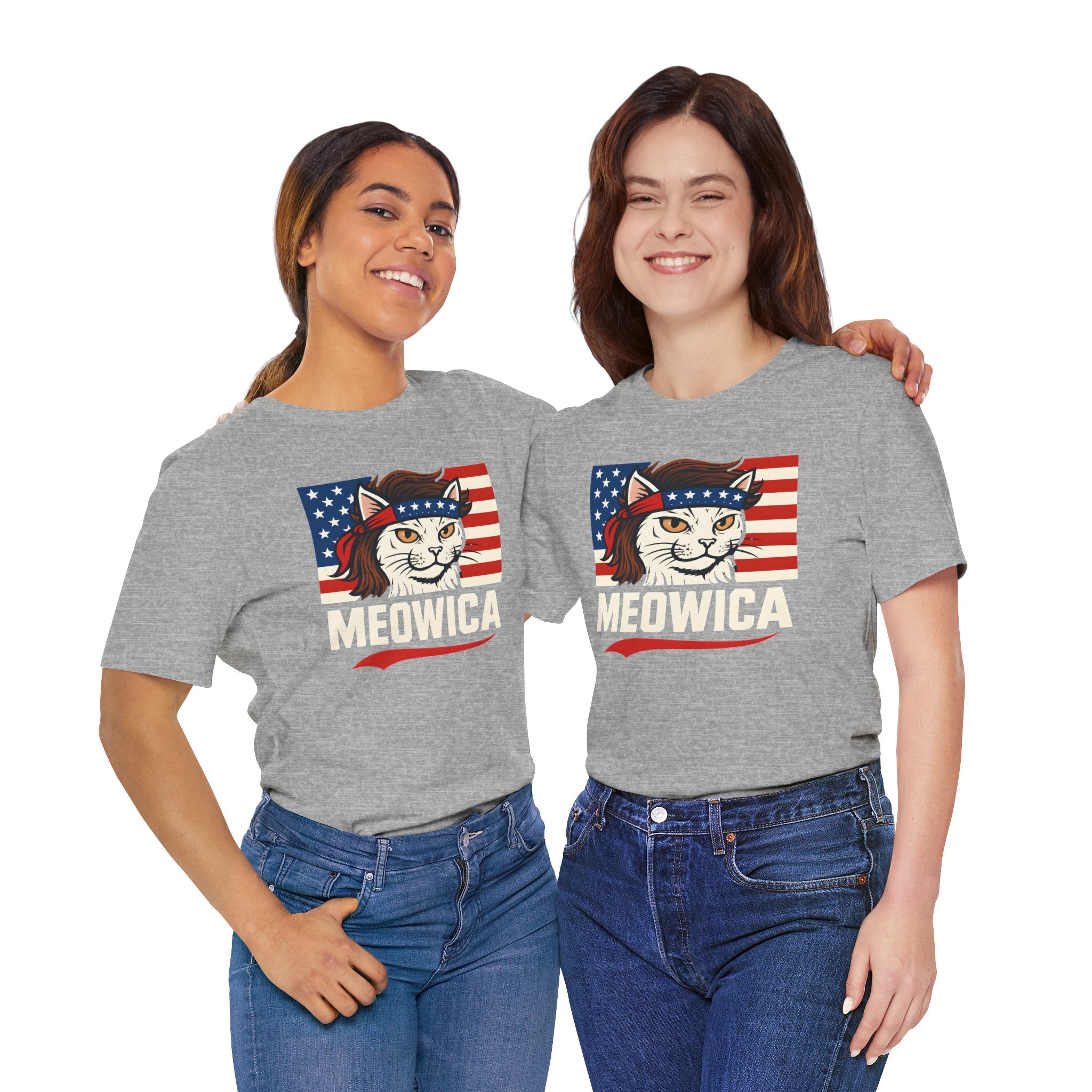 T-Shirt — "Meowica" Patriotic Cat Tee (American Flag, Funny 4th of July Shirt)