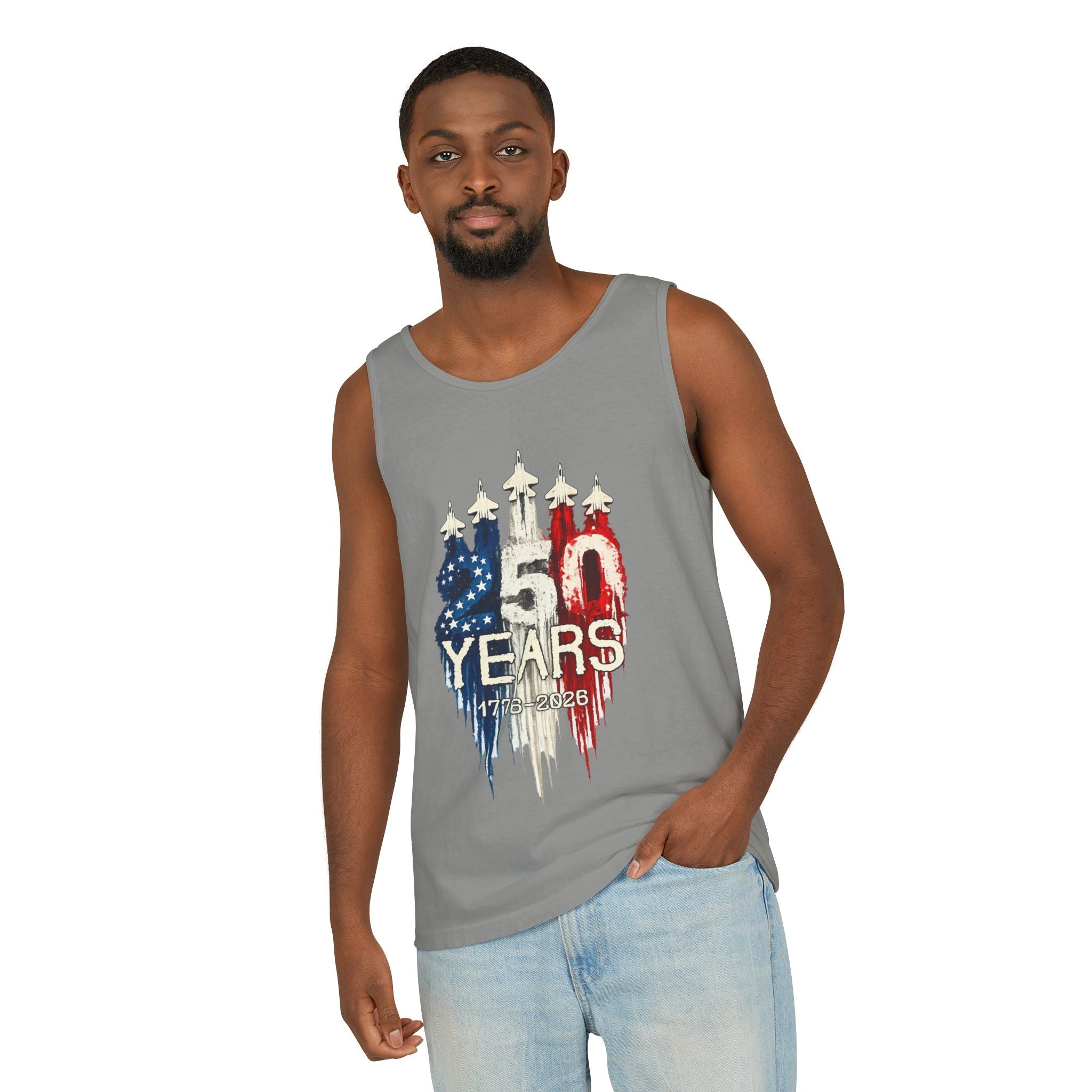 50 Years American Flag Castle Tank Top for Celebratory Wear