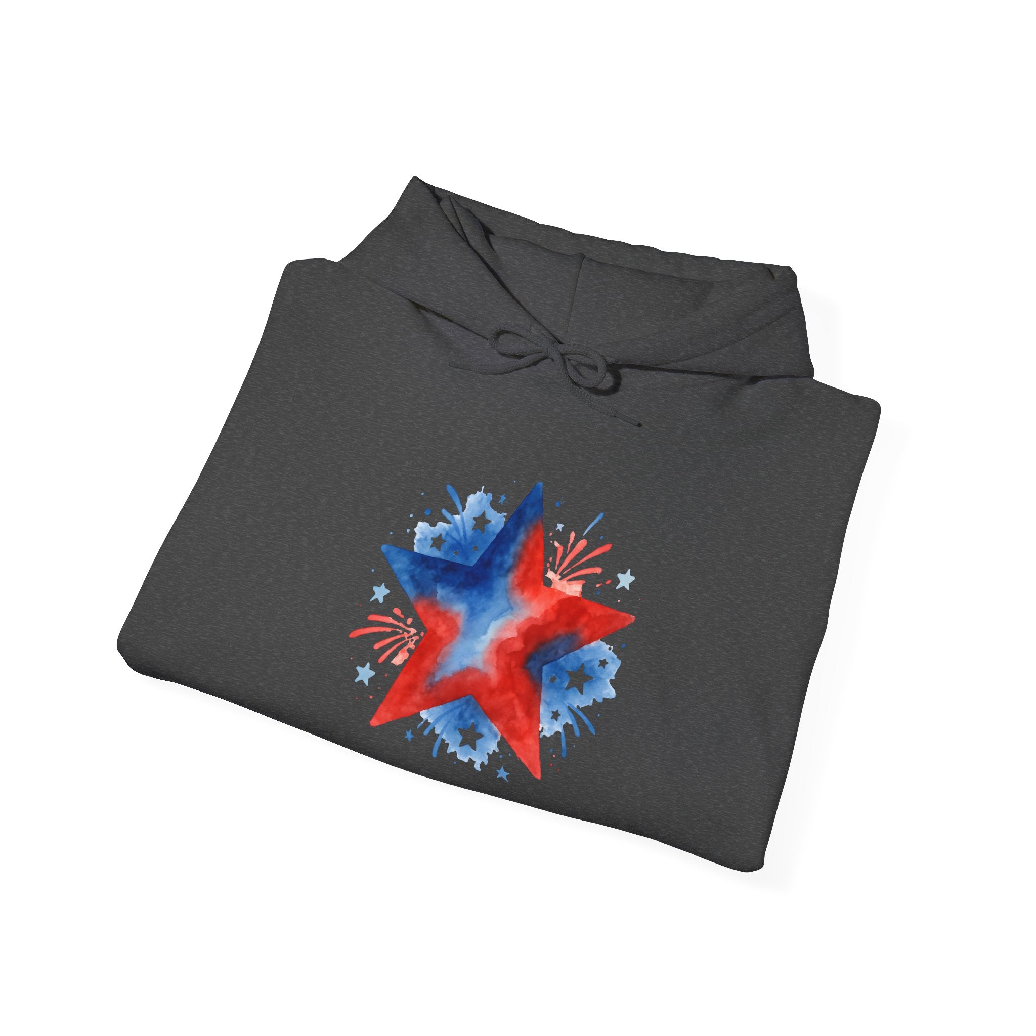 Patriotic Red & Blue Star Hoodie — 4th of July Firework Sweatshirt
