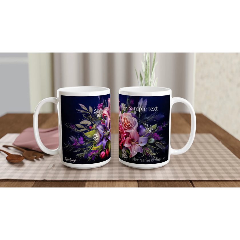 Floral mug with customizable text