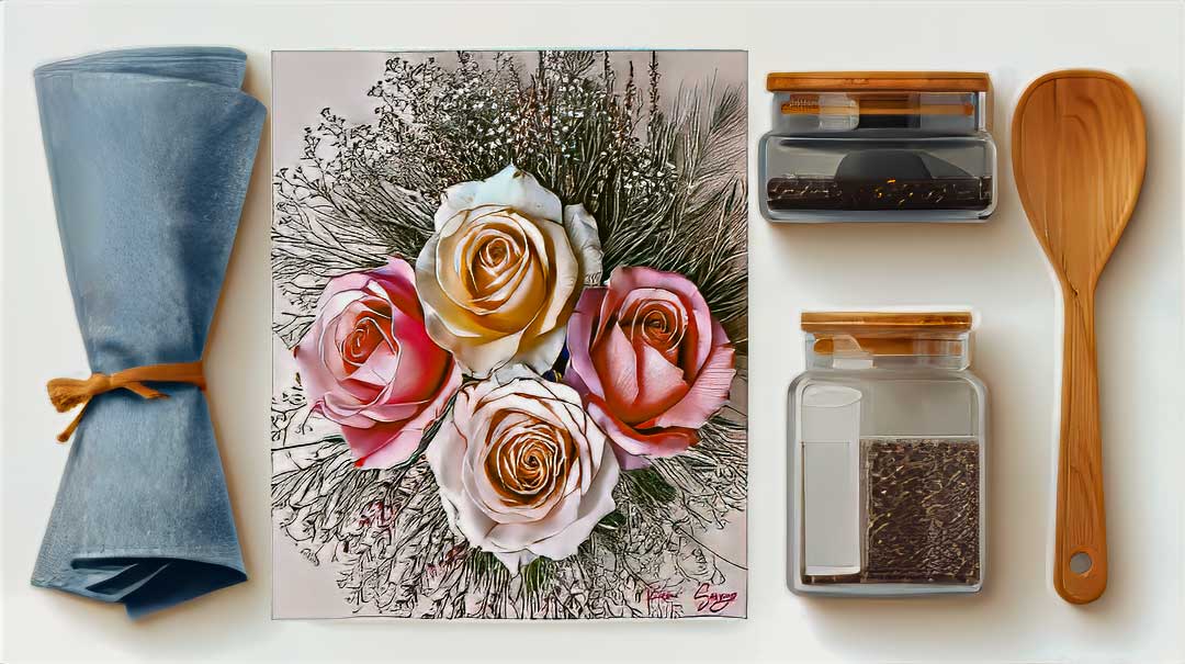 Champagne & Blush Bouquet Cutting Board - Elegant Design