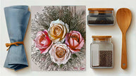 Champagne & Blush Bouquet Cutting Board - Elegant Design