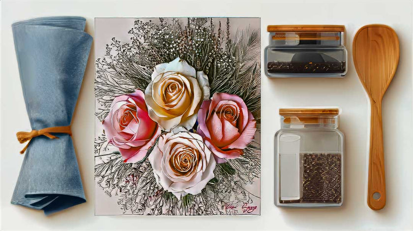 Champagne & Blush Bouquet Cutting Board - Elegant Design