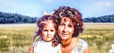 Mother and daughter in a field with Her Name Is Heather Gift Card