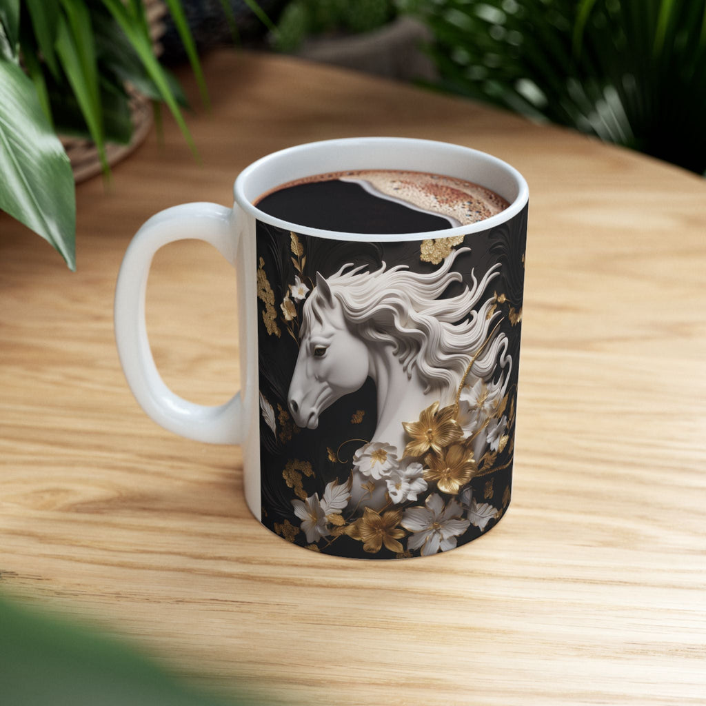Baroque Black & Gold Ceramic Mug with Floral Pattern - My True Design