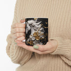 Baroque Black & Gold Ceramic Mug with Floral Pattern - My True Design