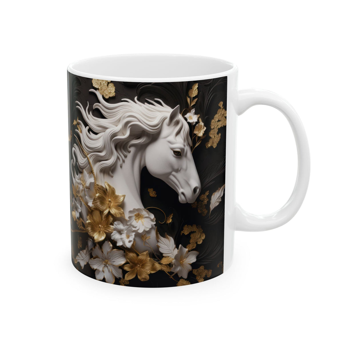 Baroque Black & Gold Ceramic Mug with Floral Pattern - My True Design