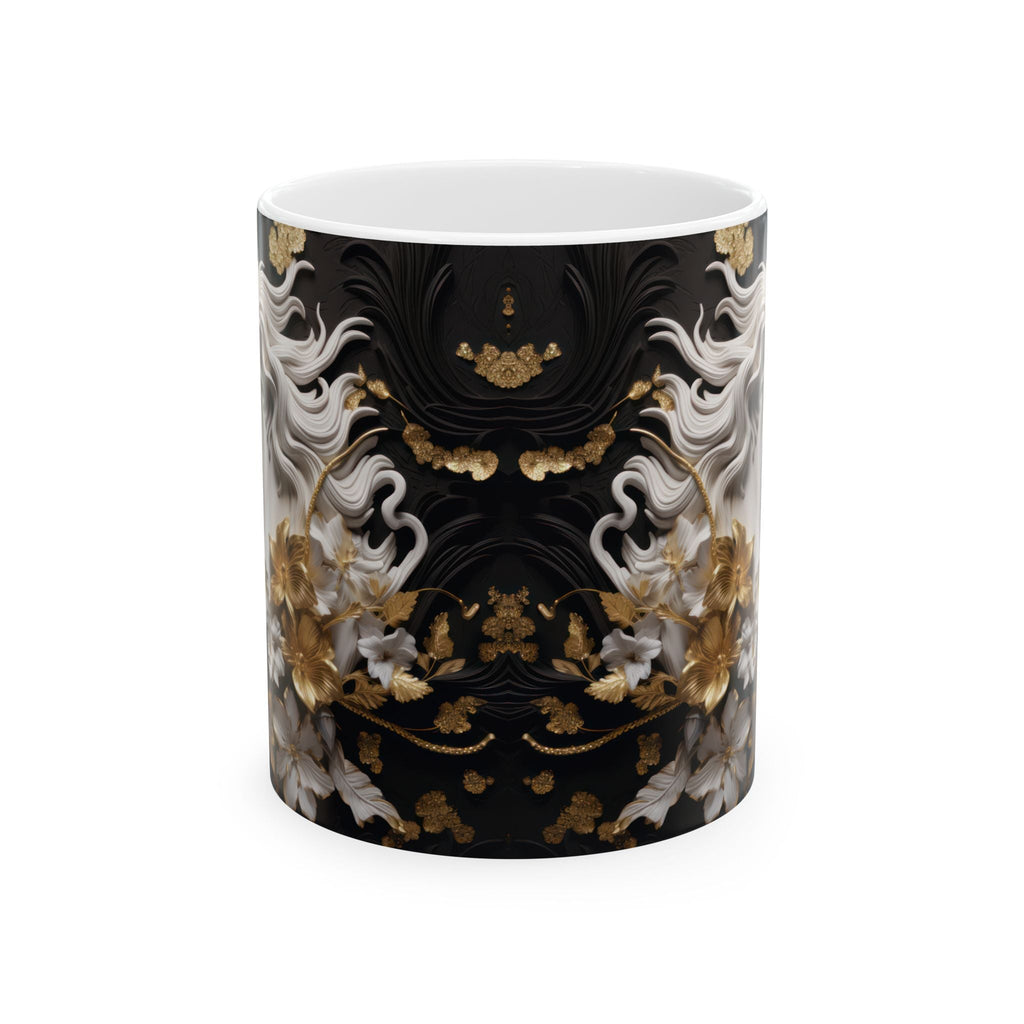 Baroque Black & Gold Ceramic Mug with Floral Pattern - My True Design