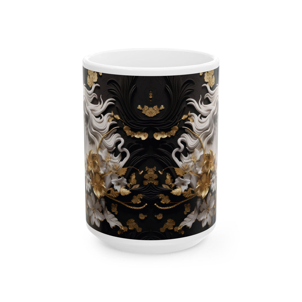 Baroque Black & Gold Ceramic Mug with Floral Pattern - My True Design