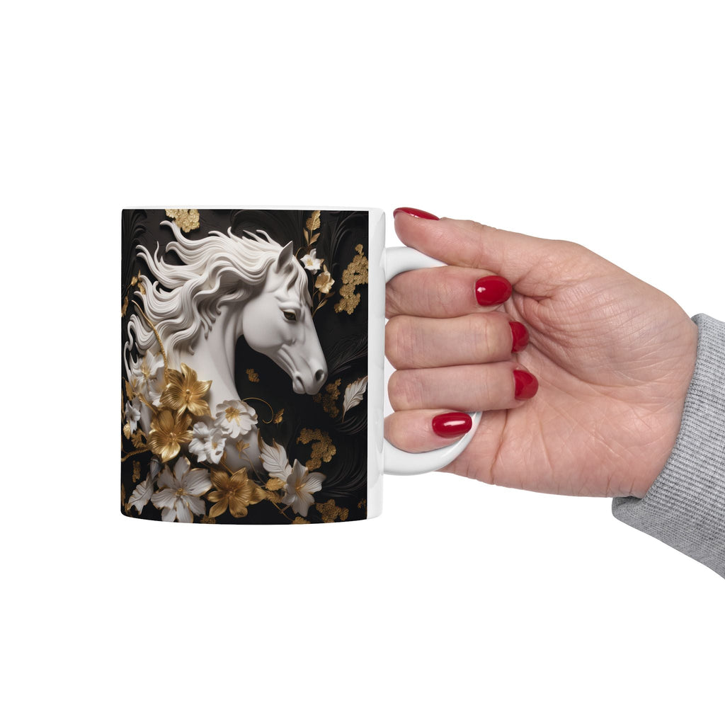 Baroque Black & Gold Ceramic Mug with Floral Pattern - My True Design