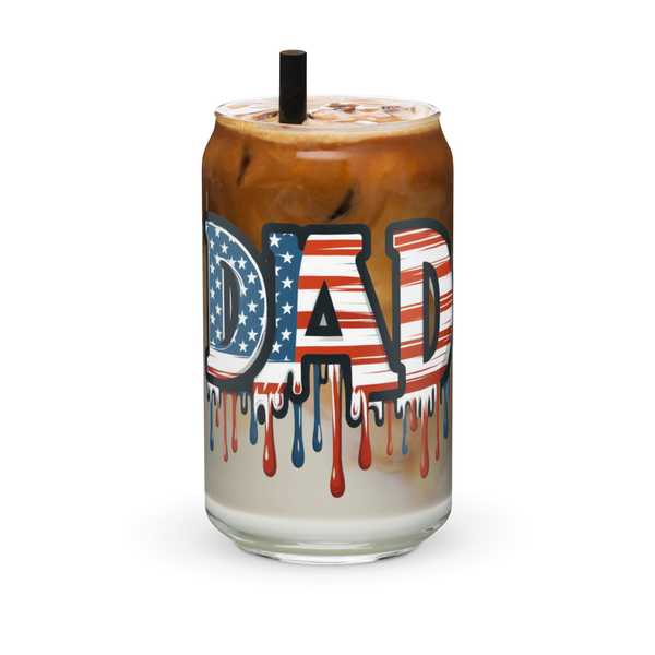 Patriotic Dad iced coffee glass with straw