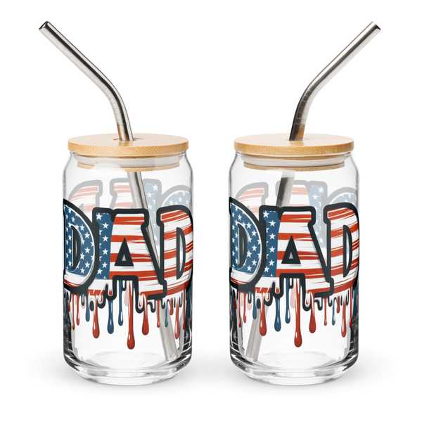 Patriotic Dad glass with lid and straw for drinks