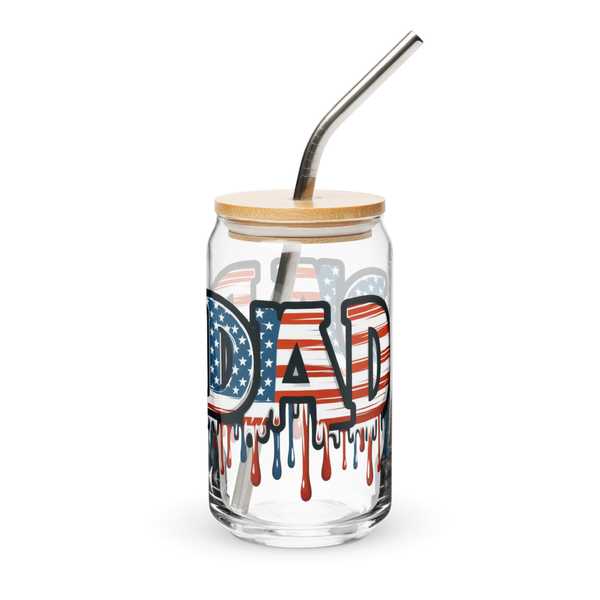 Patriotic Dad glass with straw and lid