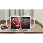 Floral mug with pink roses and greenery