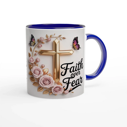 Close-up of the mug's interior with yellow rim and floral design, glossy finish