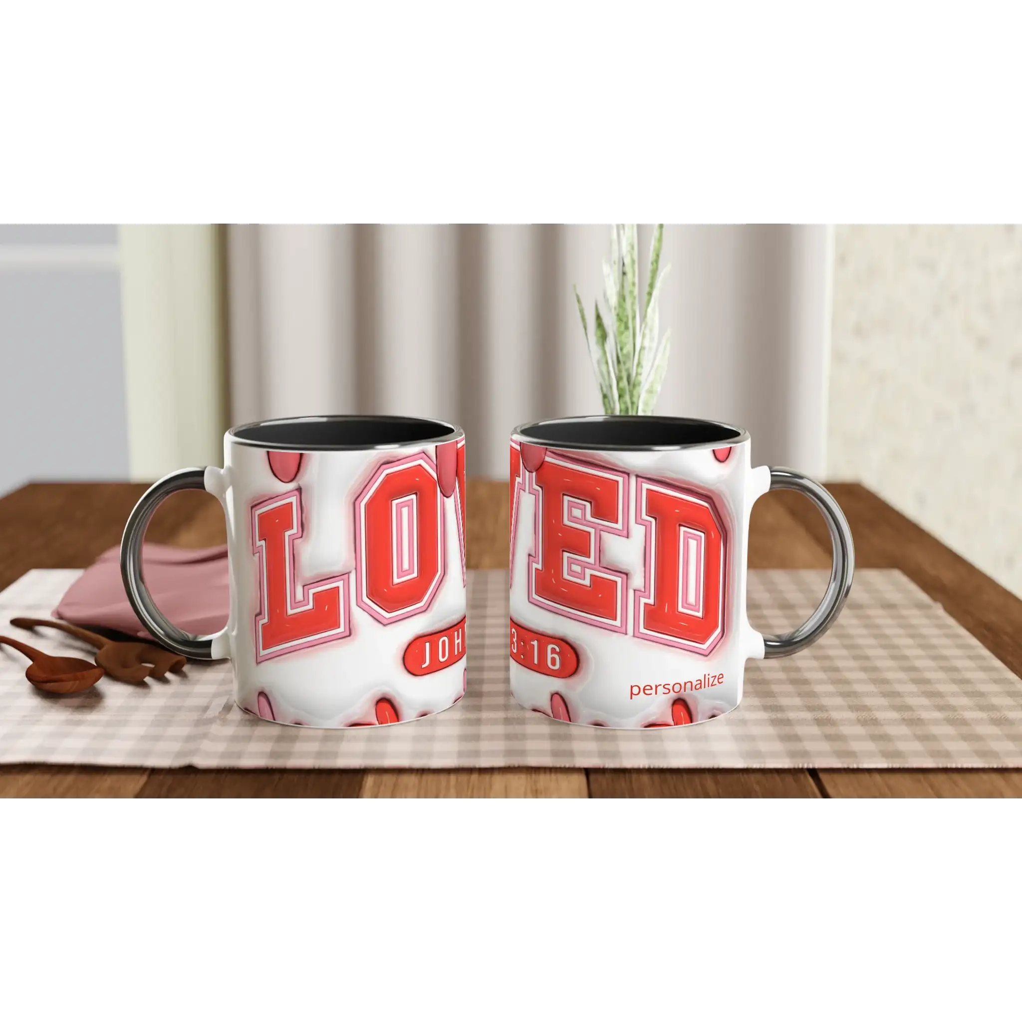 Personalized 11oz ceramic mug with bold red number 03 and customizable name