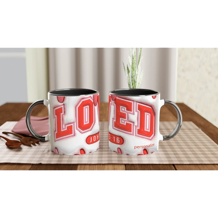 Personalized 11oz ceramic mug with bold red number 03 and customizable name