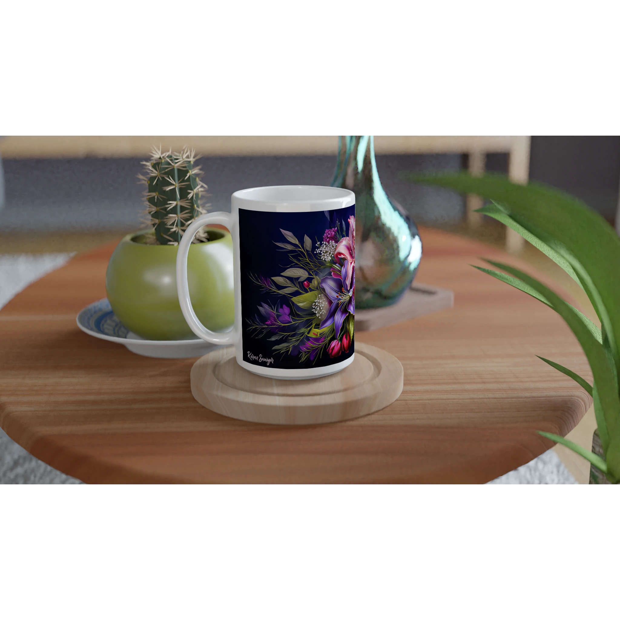 Floral mug with botanical design