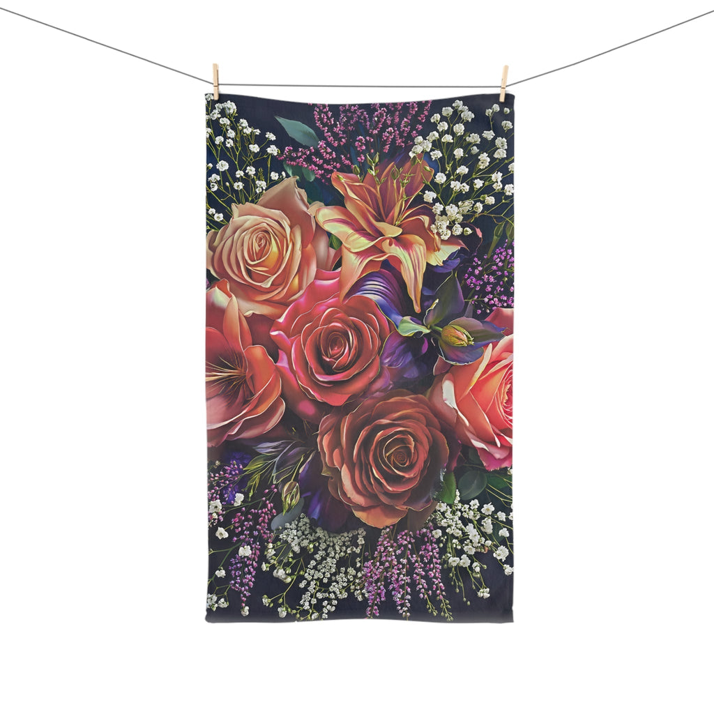 Floral Bouquet Hand Towel - Vibrant Roses & Lilies - My True Design