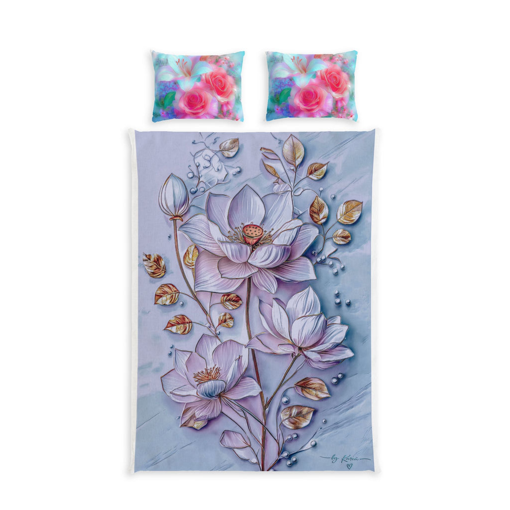 Floral Dream Cotton Bed Set – Pastel Roses & Lilies Duvet Cover - My True Design