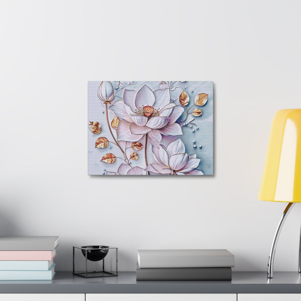 Floral Lotus Stretched Canvas Wall Art — Pastel Bloom Decorative Canvas - My True Design