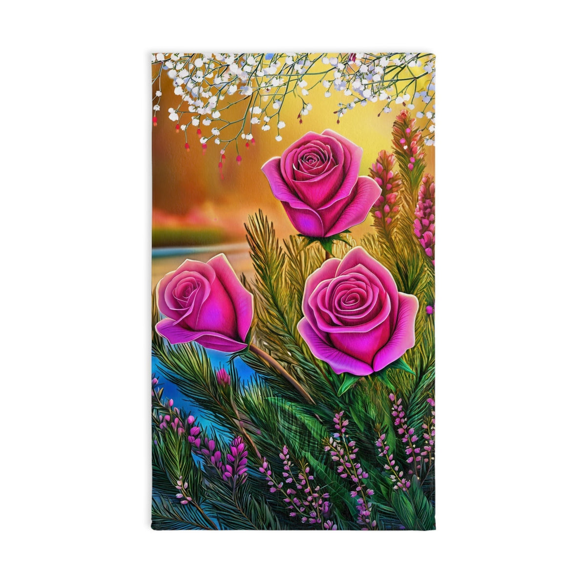 Floral Rose Bouquet Hand Towel with Vibrant Pink Roses - My True Design