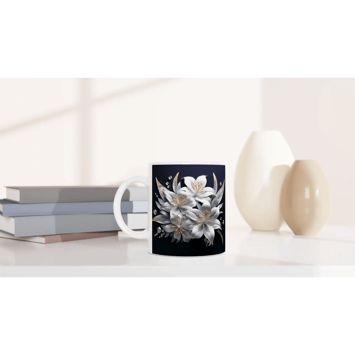 Glossy 11oz Ceramic Mug with Colored Rim and Handle - My True Design
