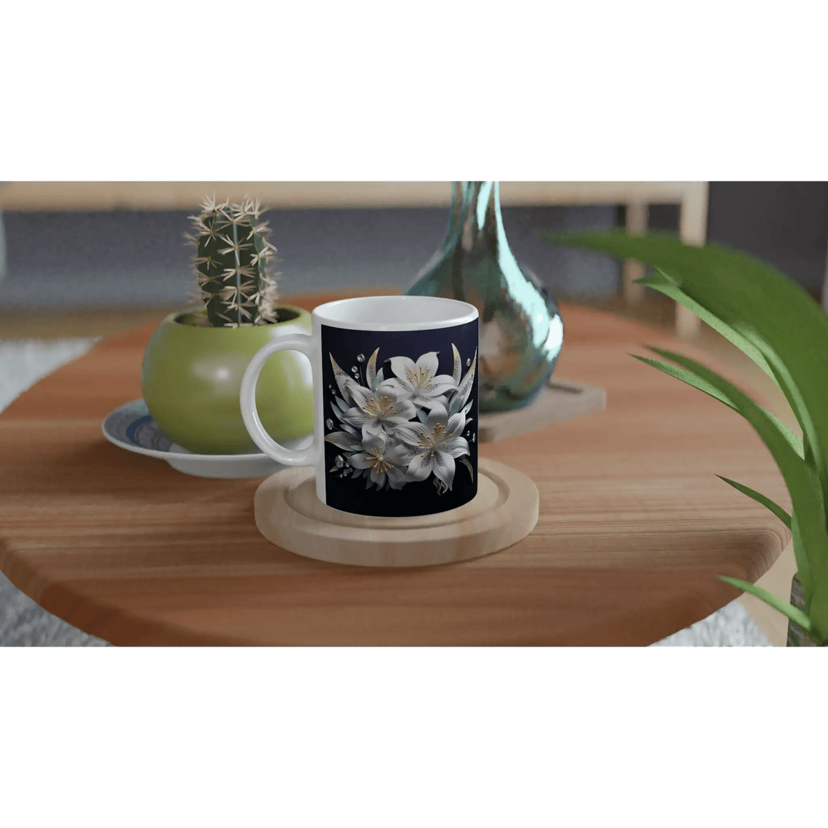 Glossy 11oz Ceramic Mug with Colored Rim and Handle - My True Design