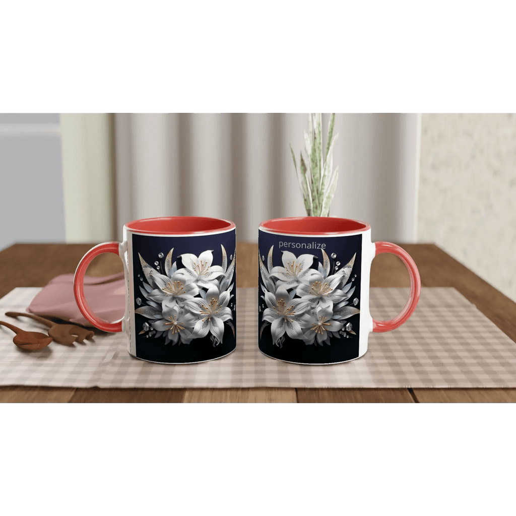 Glossy 11oz Ceramic Mug with Colored Rim and Handle - My True Design