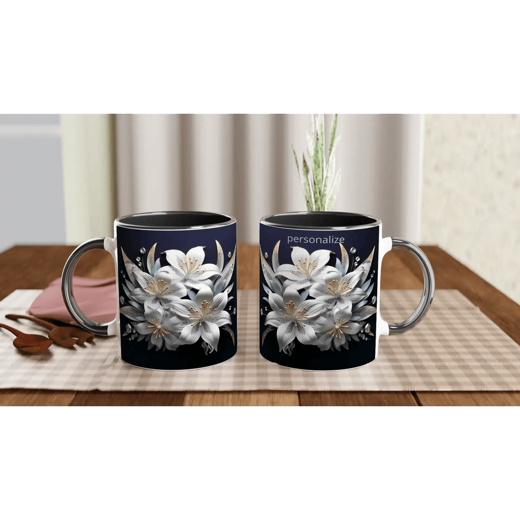 Glossy 11oz Ceramic Mug with Colored Rim and Handle - My True Design