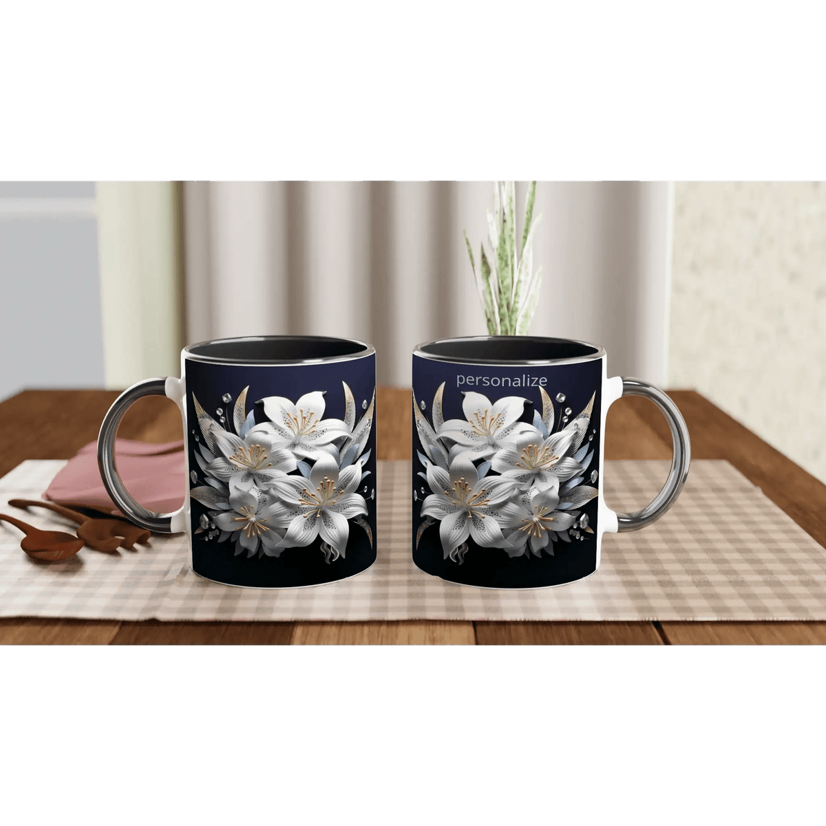 Glossy 11oz Ceramic Mug with Colored Rim and Handle - My True Design