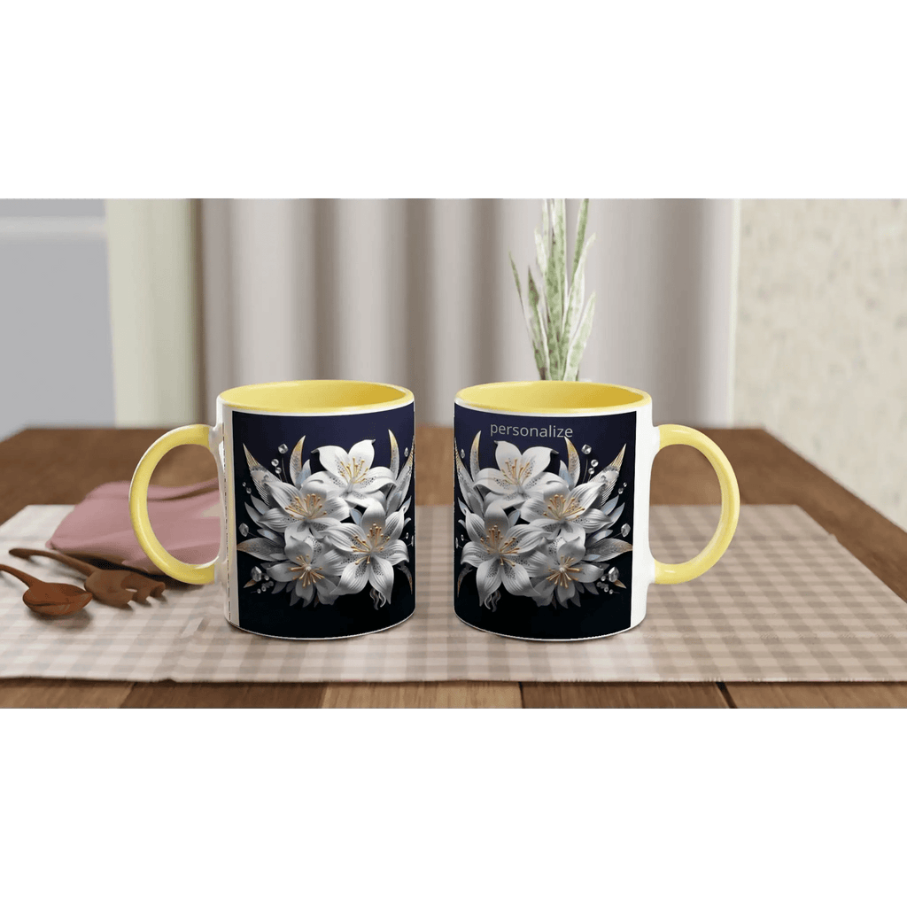 Glossy 11oz Ceramic Mug with Colored Rim and Handle - My True Design