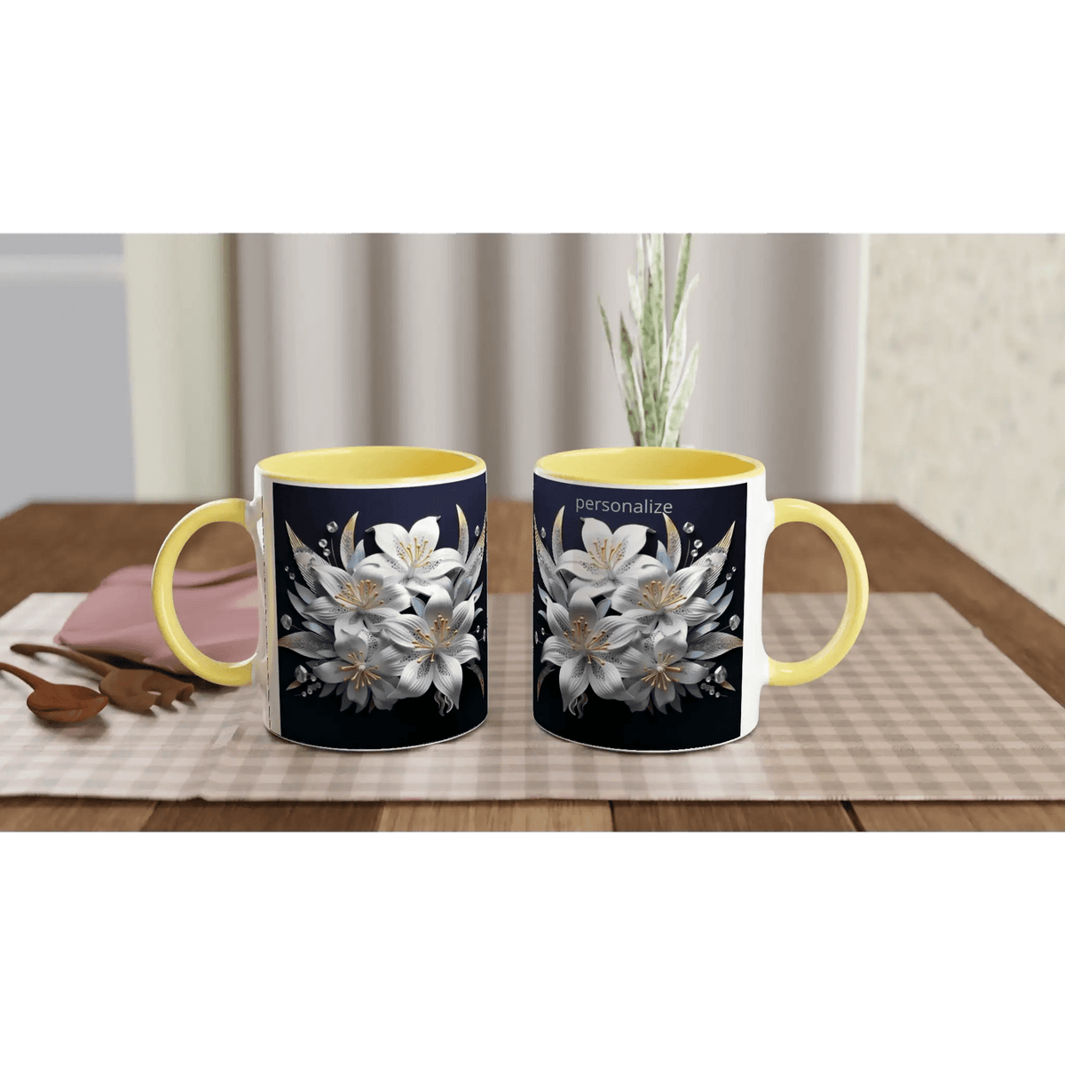 Glossy 11oz Ceramic Mug with Colored Rim and Handle - My True Design