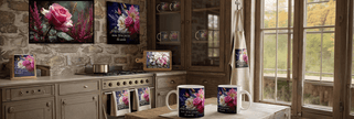 Her Name Is Heather Gift Card displayed with wall art and mugs in home decor