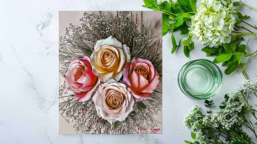 Champagne & Blush Bouquet Cutting Board - Elegant Design