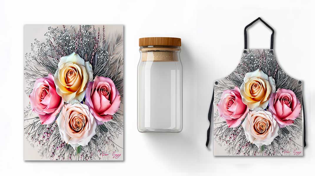 Champagne & Blush Bouquet Cutting Board - Elegant Design