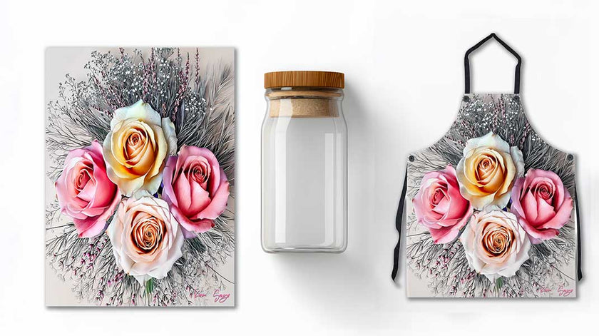 Champagne & Blush Bouquet Cutting Board - Elegant Design