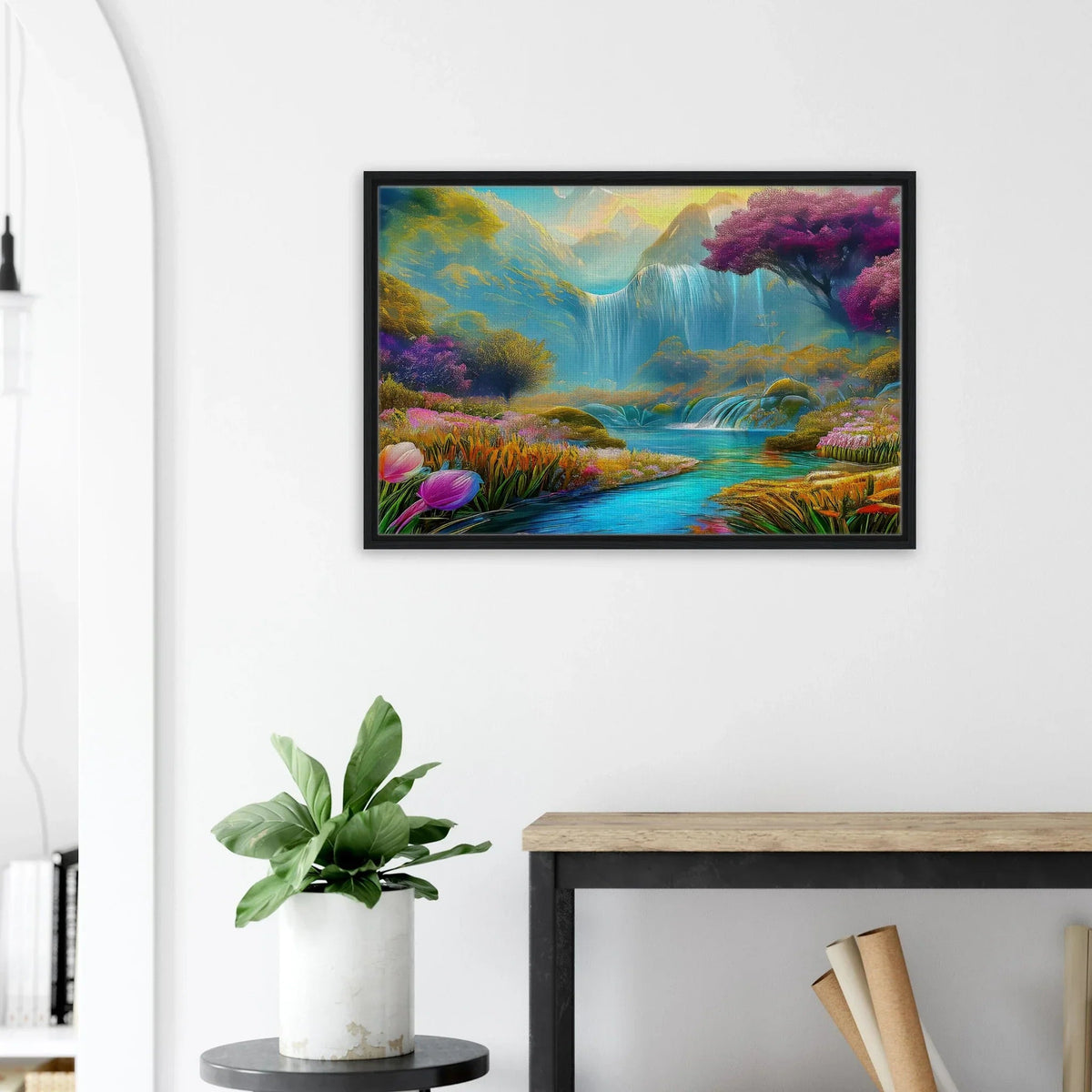 "Mountain Sunrise Stream" Vertical Landscape Canvas Art - My True Design
