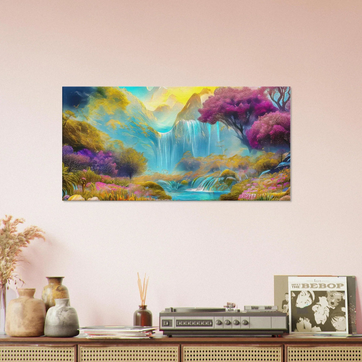 "Mountain Sunrise Stream" Vibrant Landscape Canvas Art - My True Design