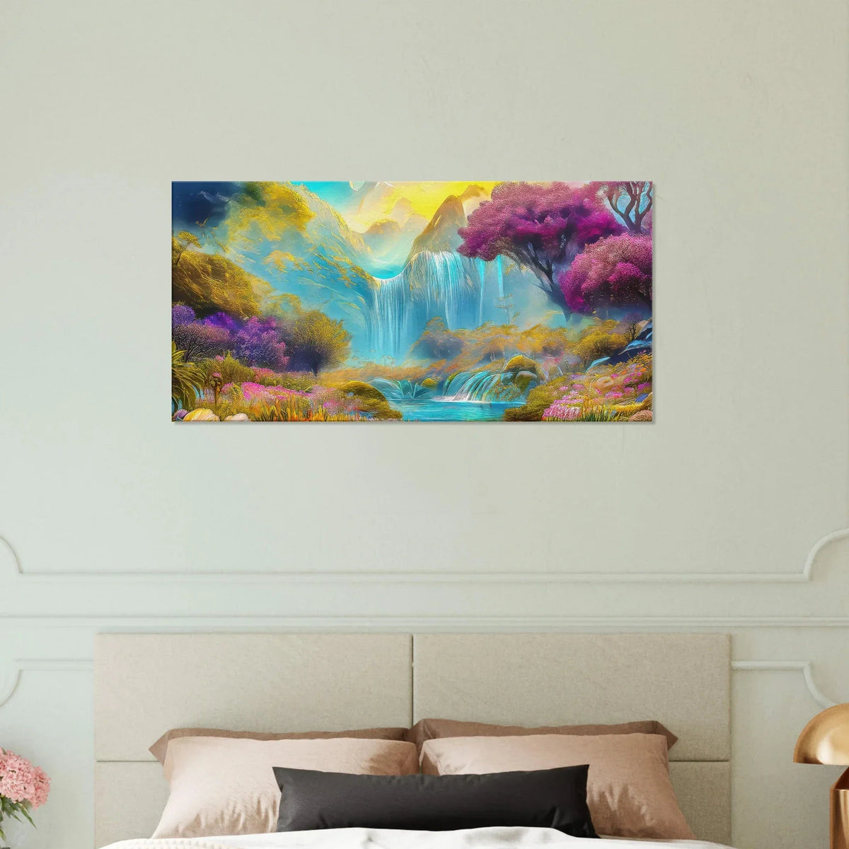 "Mountain Sunrise Stream" Vibrant Landscape Canvas Art - My True Design