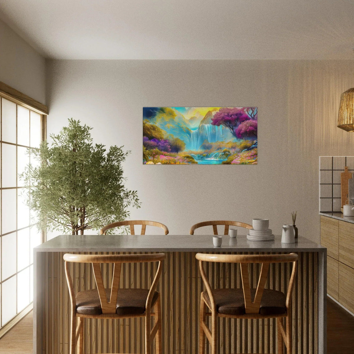 "Mountain Sunrise Stream" Vibrant Landscape Canvas Art - My True Design