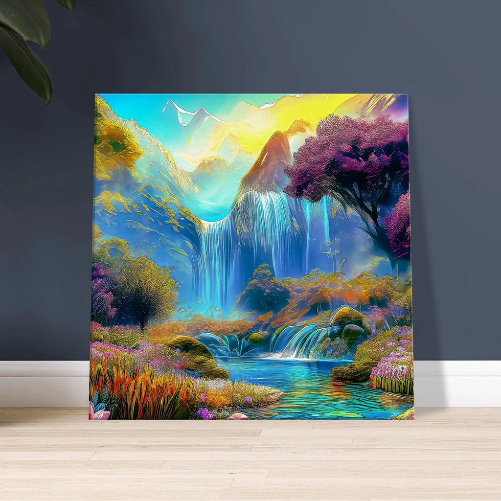 "Mountain Sunrise Stream" Wrapped Canvas Accent Squares - My True Design