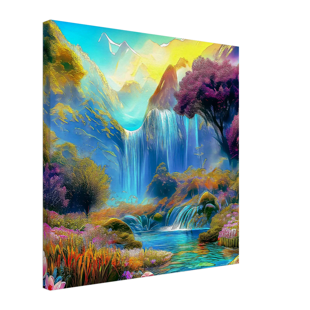 "Mountain Sunrise Stream" Wrapped Canvas Accent Squares - My True Design