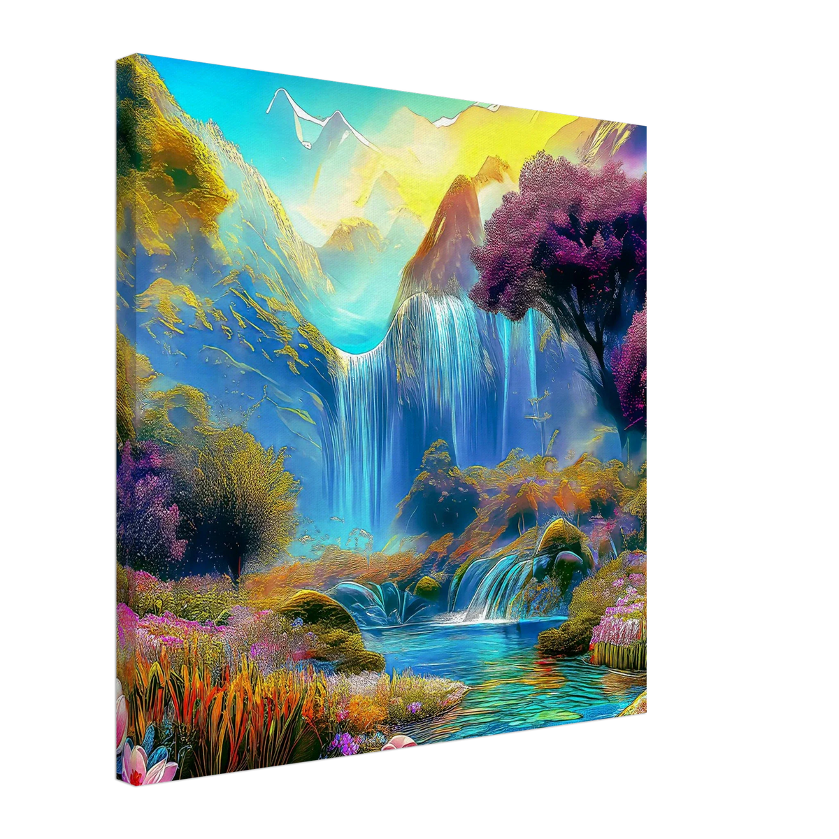 "Mountain Sunrise Stream" Wrapped Canvas Accent Squares - My True Design