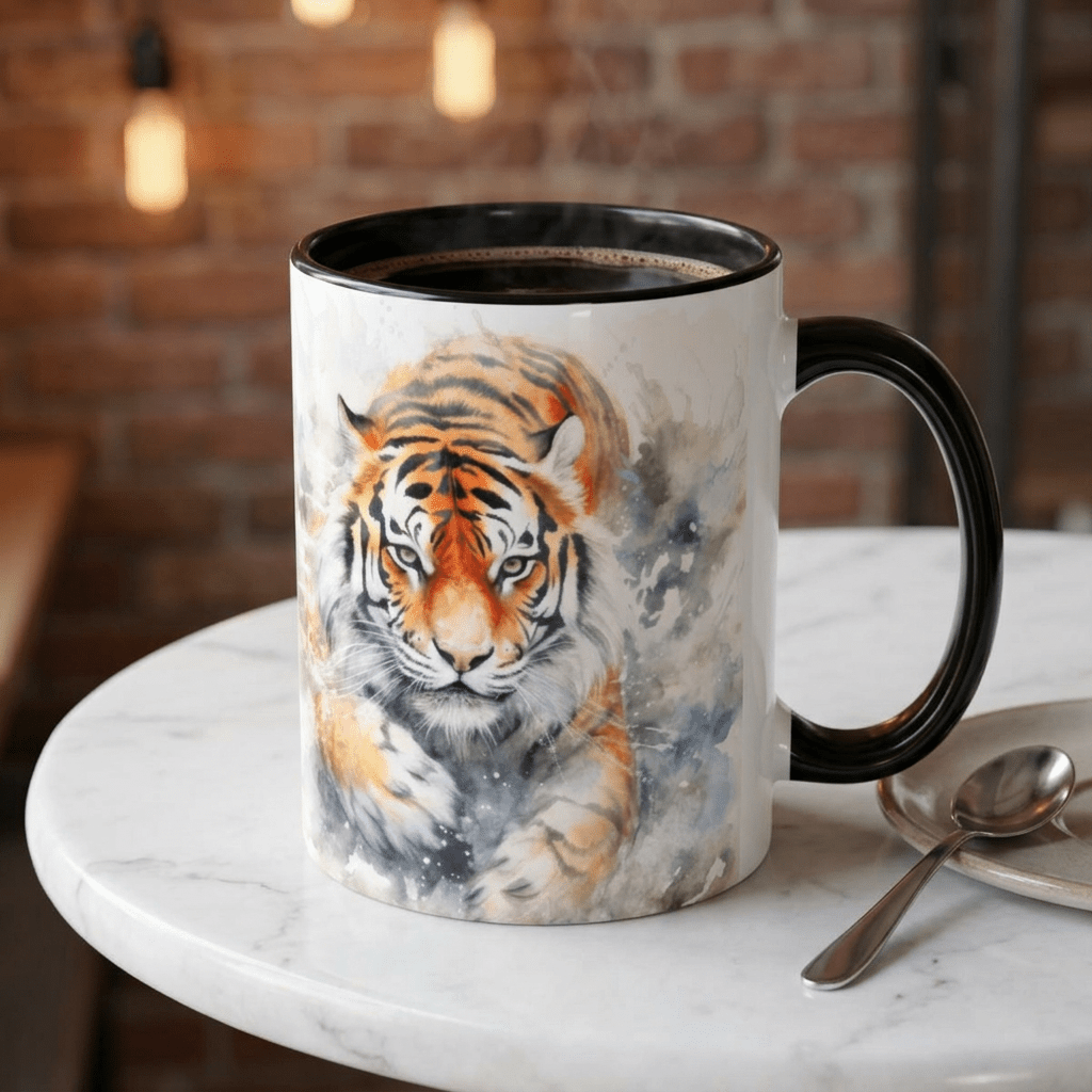 Tiger Watercolor Accent Coffee Mug – Artistic Wildlife Ceramic Mug (11/15oz) - My True Design