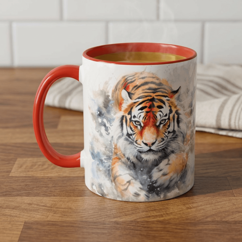 Tiger Watercolor Accent Coffee Mug – Artistic Wildlife Ceramic Mug (11/15oz) - My True Design